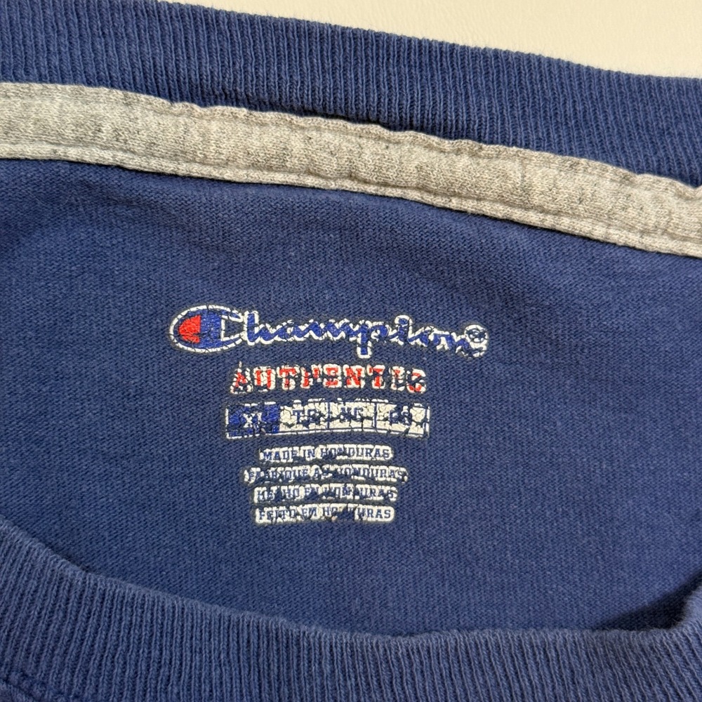 Champion T-Shirt Mens XL Blue Good Short Sleeve Embroidered Logo Cotton Tee - Picture 4 of 6